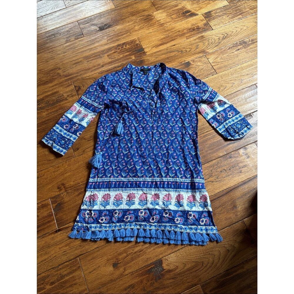 J. Crew Blue Floral Print Blouse with Pink Accents